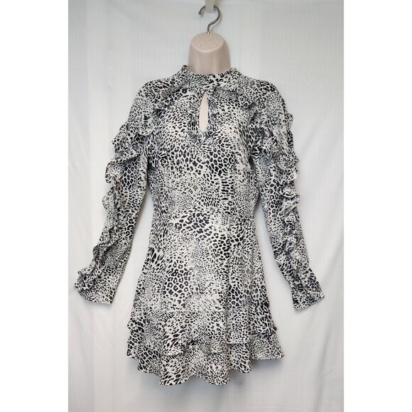 Glamorous Curve Leopard Print Frill Accents High Neck Mini Dress Size XSmall - Picture 6 of 12